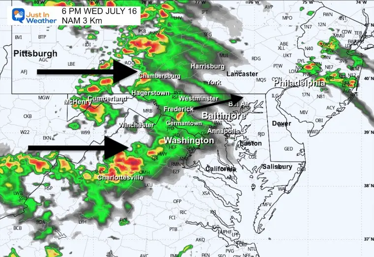 July 16 weather storm radar forecast 6 PM
