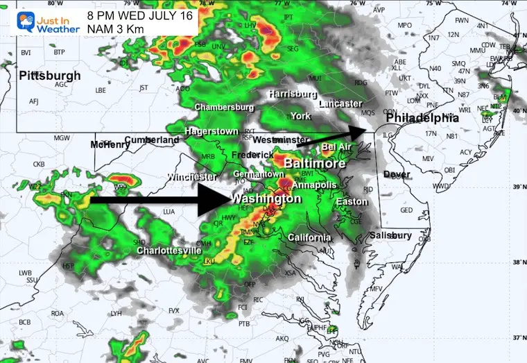 July 16 weather storm radar forecast 8 PM