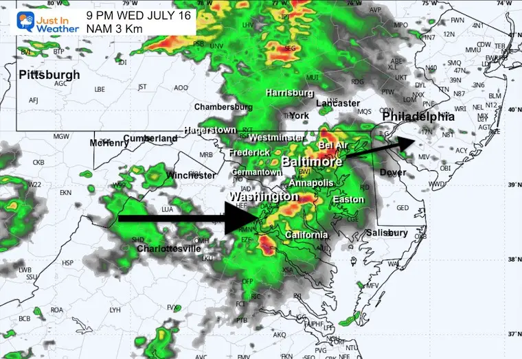 July 16 weather storm radar forecast 9 PM