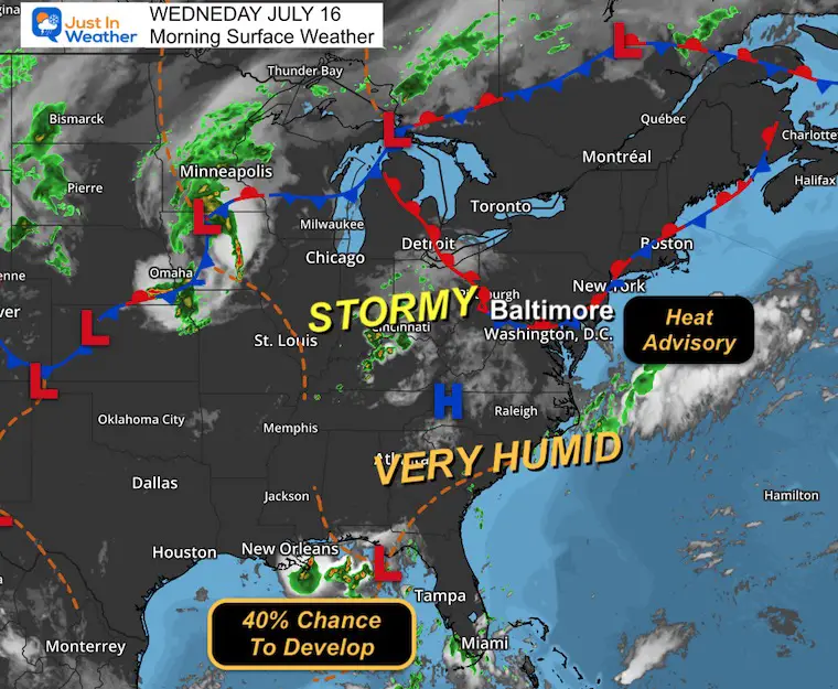 July 16 weather storm map Wednesday morning