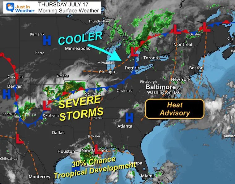 July 17 weather storm map Thursday morning