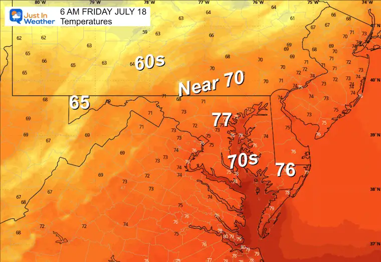 July 17 weather temperatures Friday morning