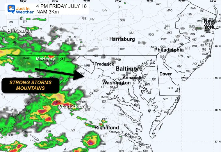 July 18 weather storm radar Friday 4 PM