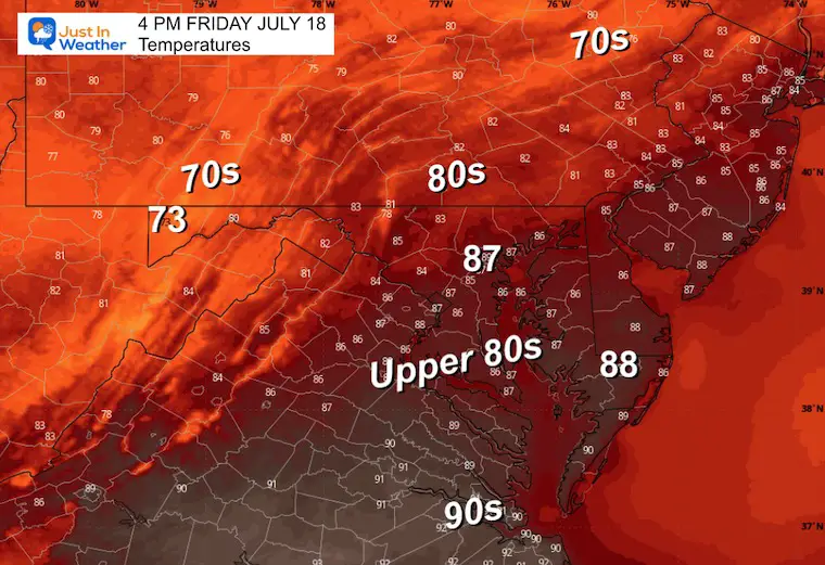 July 18 weather temperatures Friday afternoon
