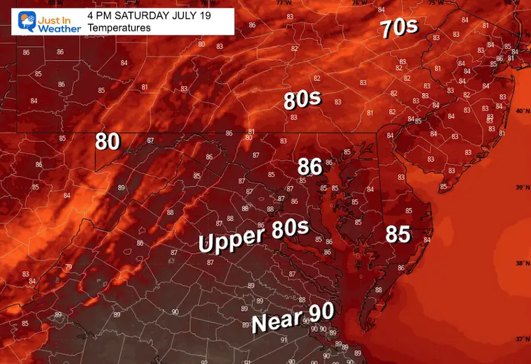 July 18 weather temperatures Saturday afternoon