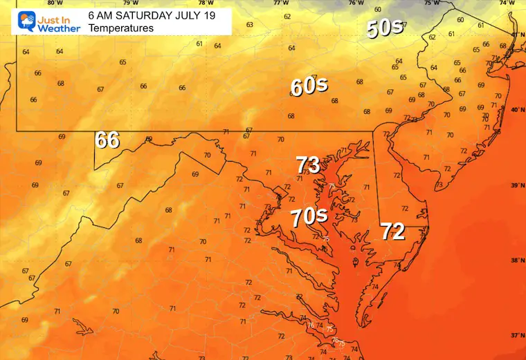 July 18 weather temperatures Saturday morning