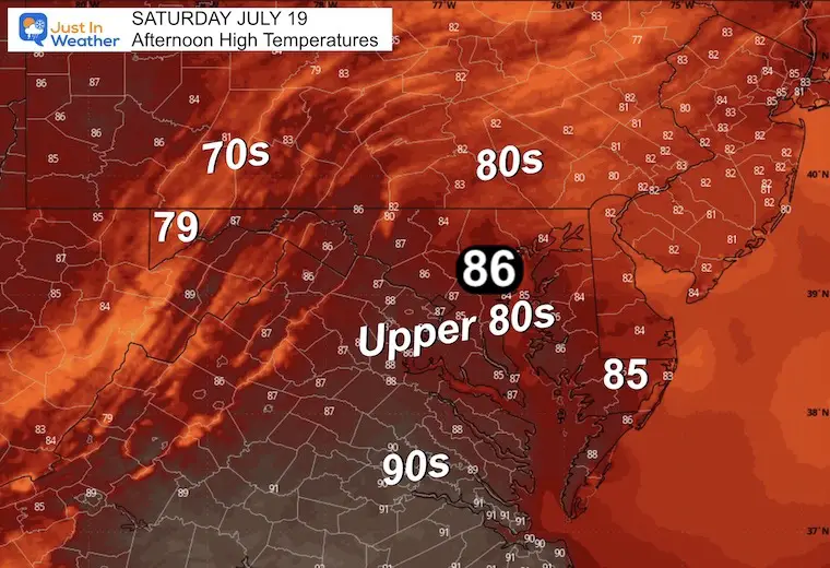 July 19 weather temperatures Saturday afternoon
