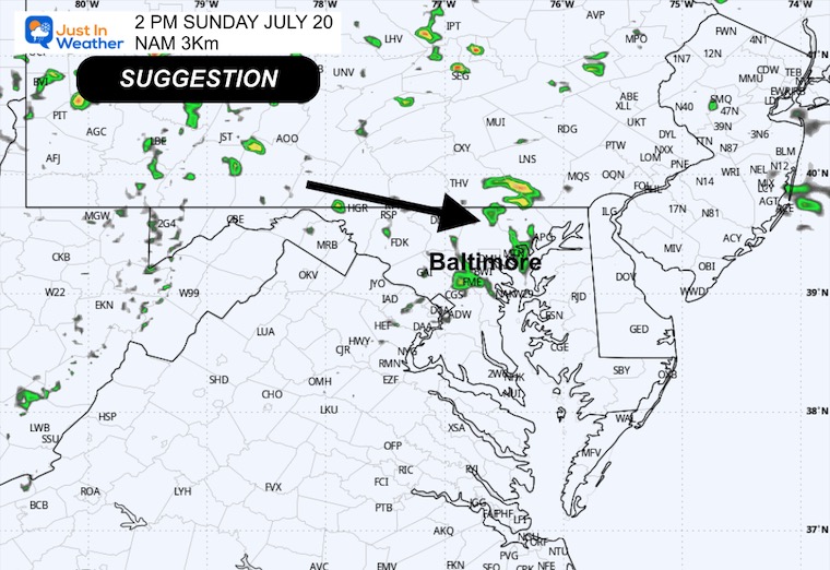 July 20 weather storm radar forecast Sunday 2 PM