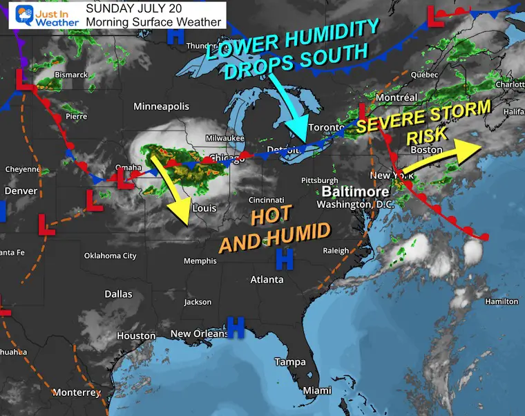 July 20 weather storm map Sunday morning