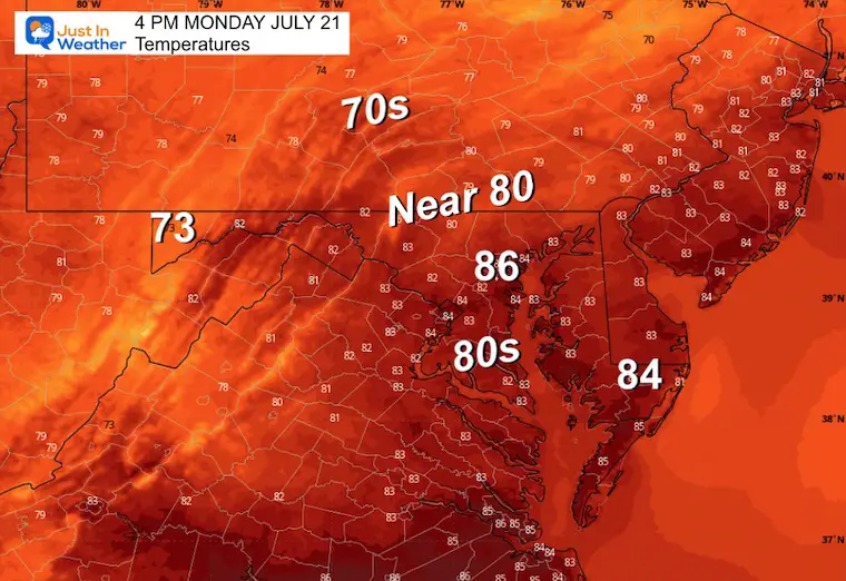 July 20 weather temperatures Monday afternoon