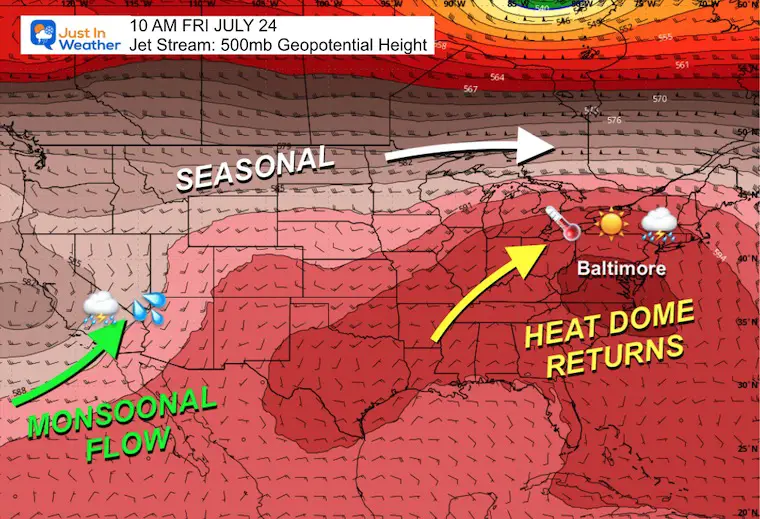 July 21 weather heat dome jet stream Friday