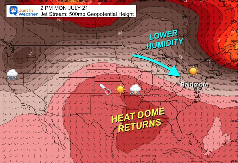 July 21 weather heat dome jet stream Monday