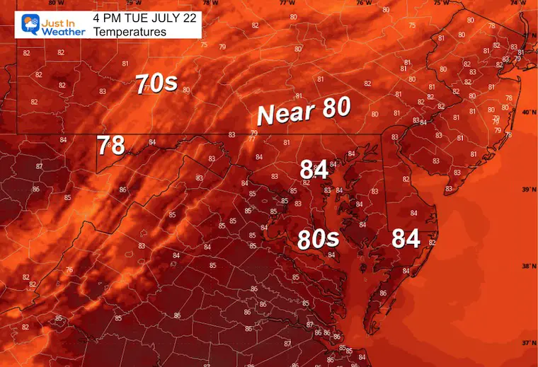 July 21 weather temperatures Tuesday afternoon