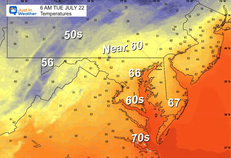 July 21 weather temperatures Tuesday morning