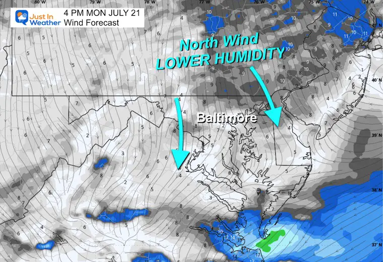 July 21 weather wind forecast Monday afternoon