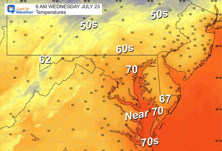 July 22 weather temperatures Wednesday morning