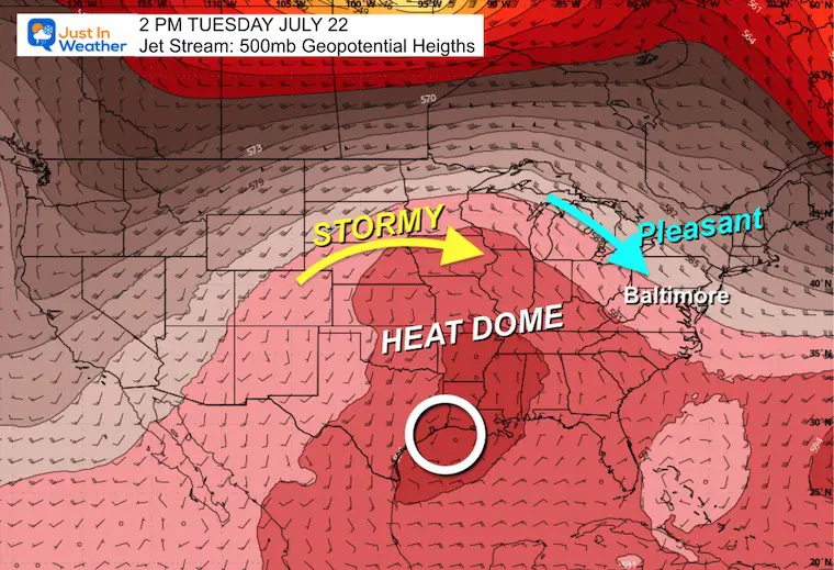 July 22 weather heat dome jet stream Tuesday