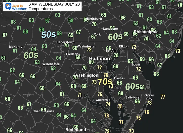 July 23 weather temperatures Wednesday morning