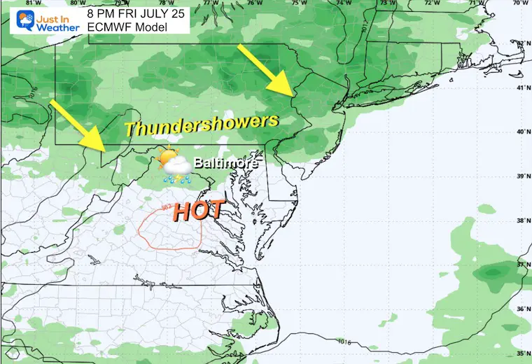 July 23 weather forecast Friday storms