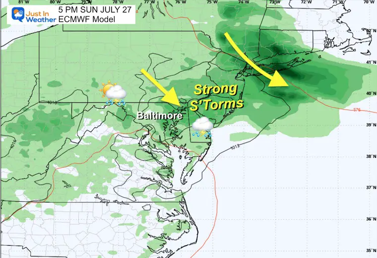 July 23 weather forecast Sunday storms