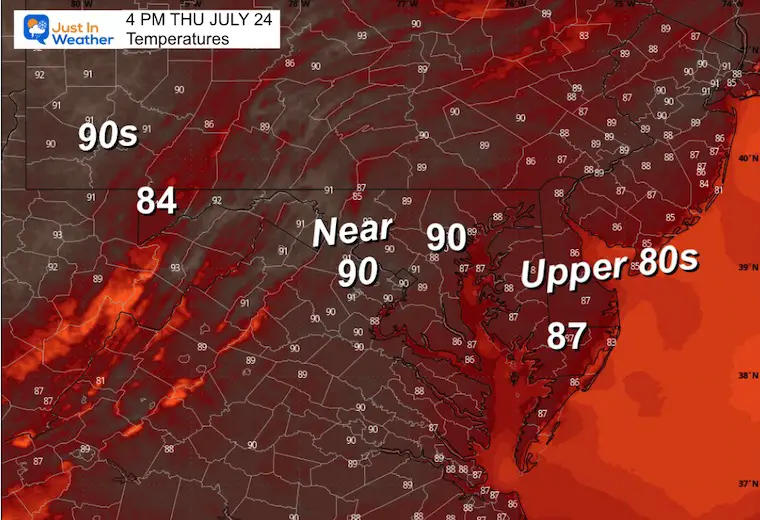 July 23 weather forecast temperature Thursday afternoon