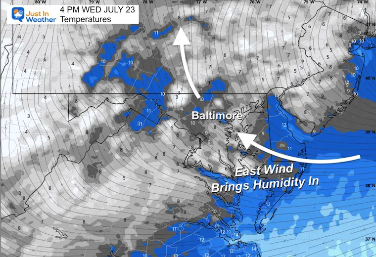 July 23 weather forecast wind Wednesday afternoon
