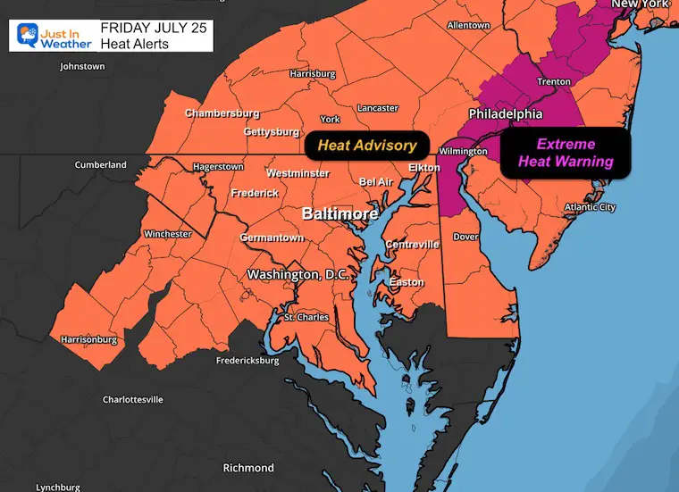 July 24 weather Heat Advisory Friday