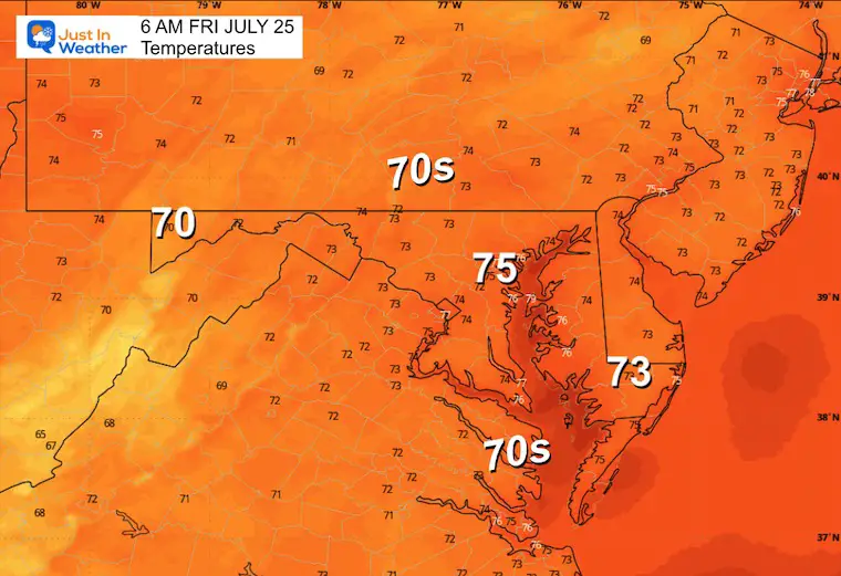 July 24 weather temperatures Friday morning