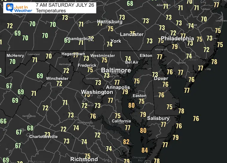 July 26 weather temperatures Saturday morning