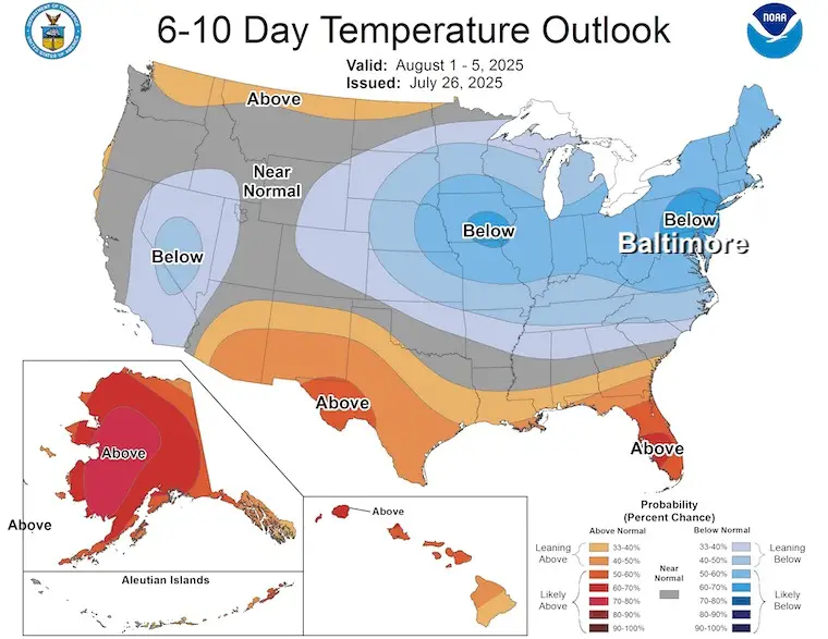 July 27 weather NOAA Temperature Outlook