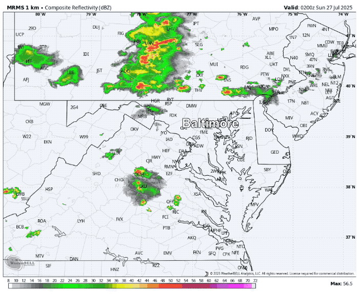 July 27 storm radar Saturday night