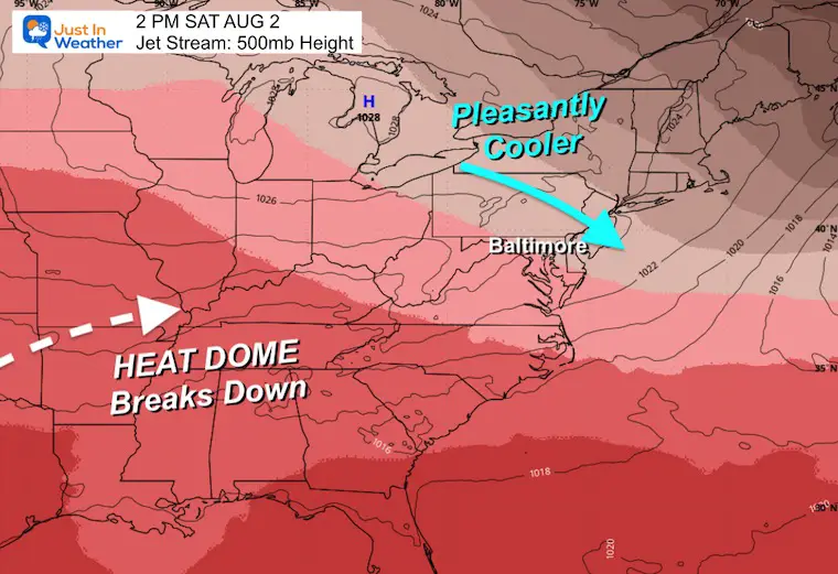 July 27 weather heat dome jet stream forecast Saturday