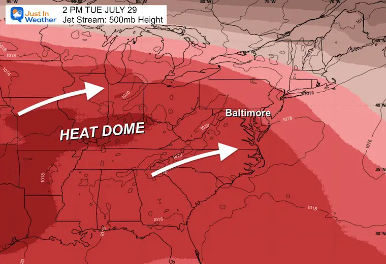 July 27 weather heat dome jet stream forecast Tuesday