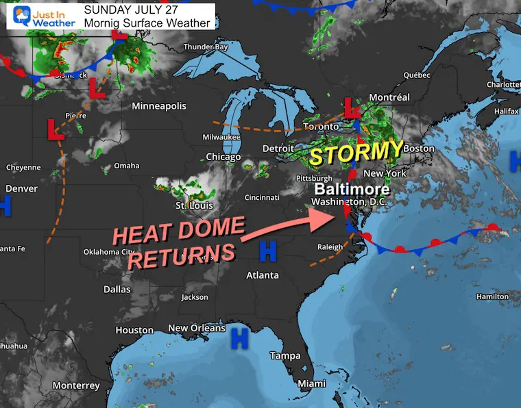 July 27 weather storm and heat dome Sunday morning