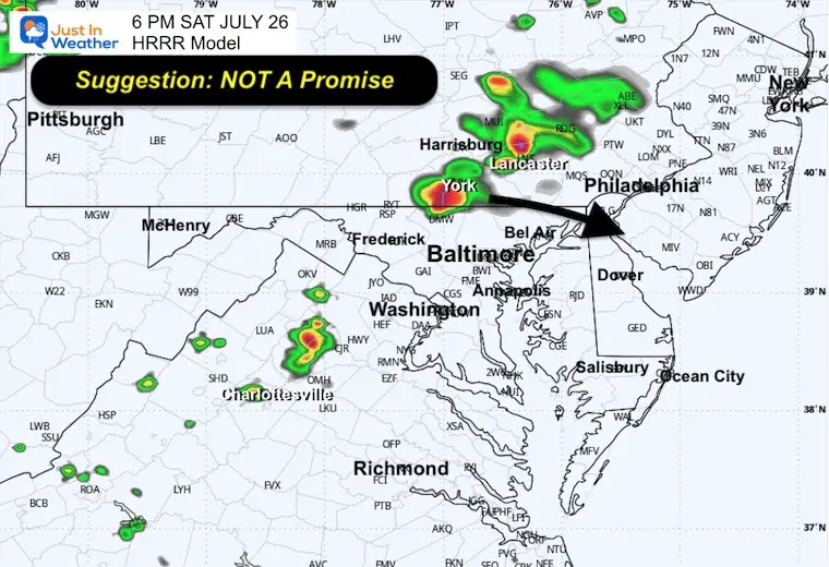 July 26 weather storm forecast radar Saturday 6 PM