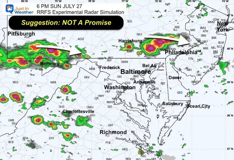 July 26 weather storm forecast radar Sunday 6 PM