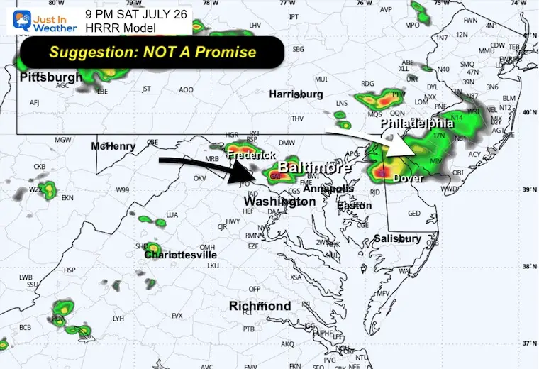 July 26 weather storm forecast radar Saturday 9 PM