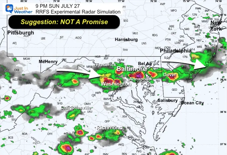 July 26 weather storm forecast radar Sunday 9 PM
