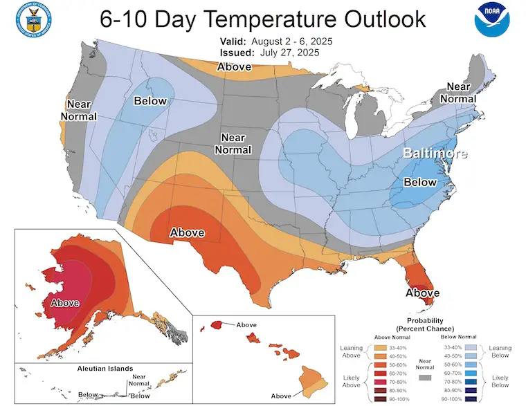 July 28 weather NOAA temperature outlook