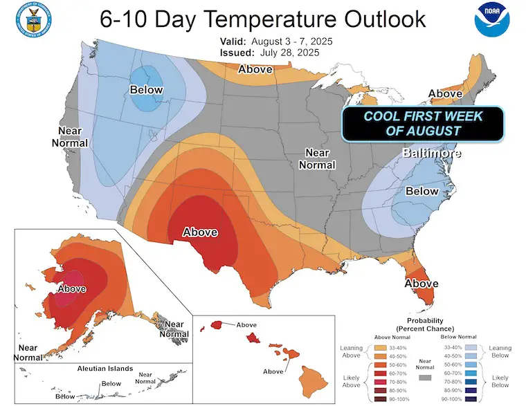 July 29 weather NOAA temperature outlook August