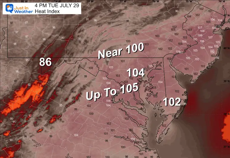 July 29 weather Heat Index Tuesday afternoon