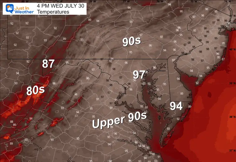 July 29 weather temperatures Wednesday afternoon