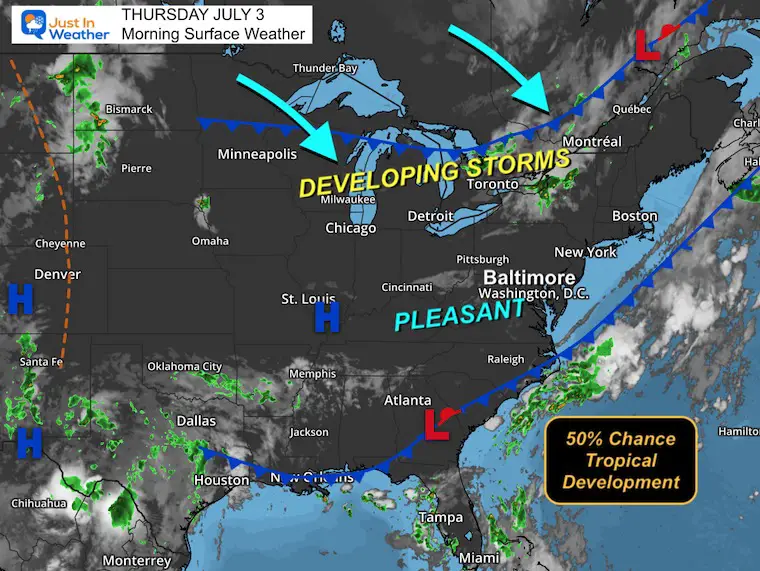July 3 weather storm map Thursday morning