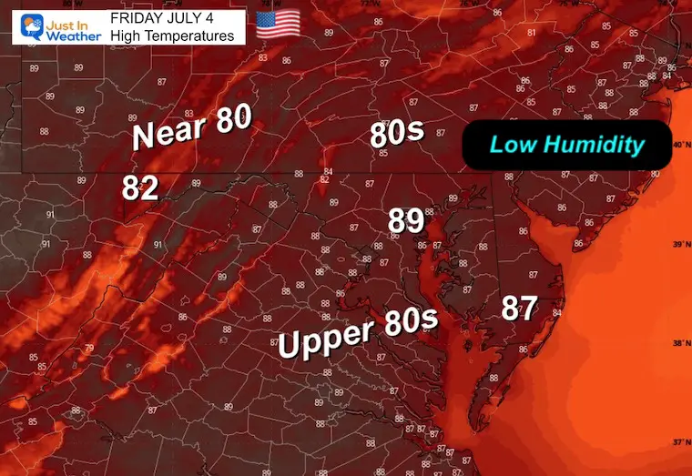 July 3 weather temperatures Friday afternoon