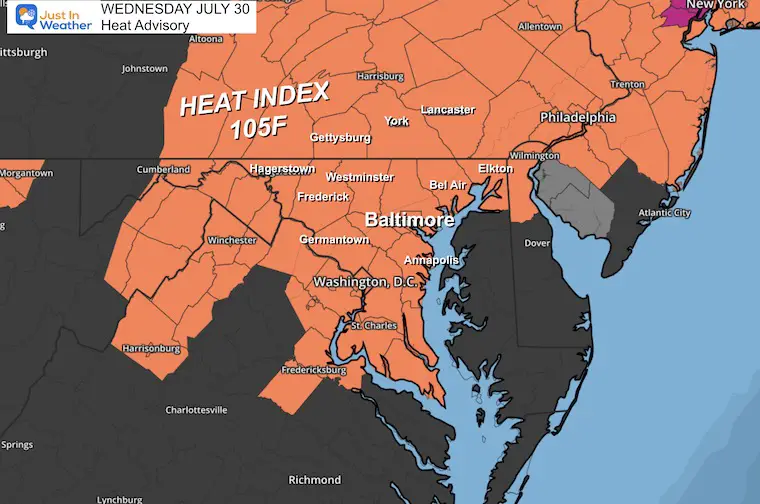 July 30 weather Heat Advisory