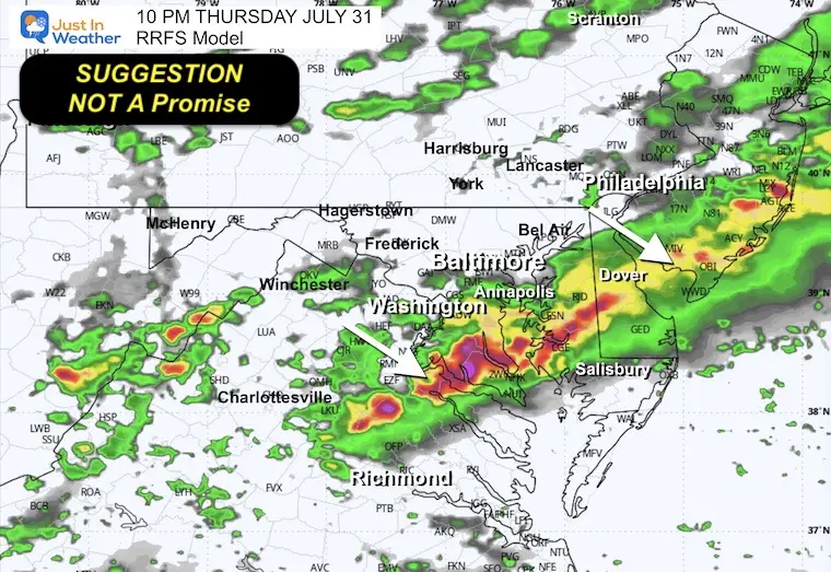 July 30 weather forecast storm radar Wednesday 10 PM