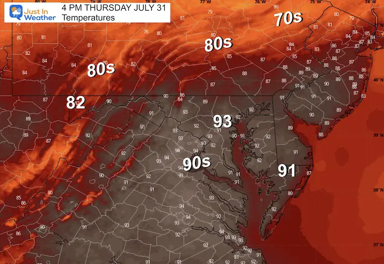 July 30 weather temperatures Thursday afternoon