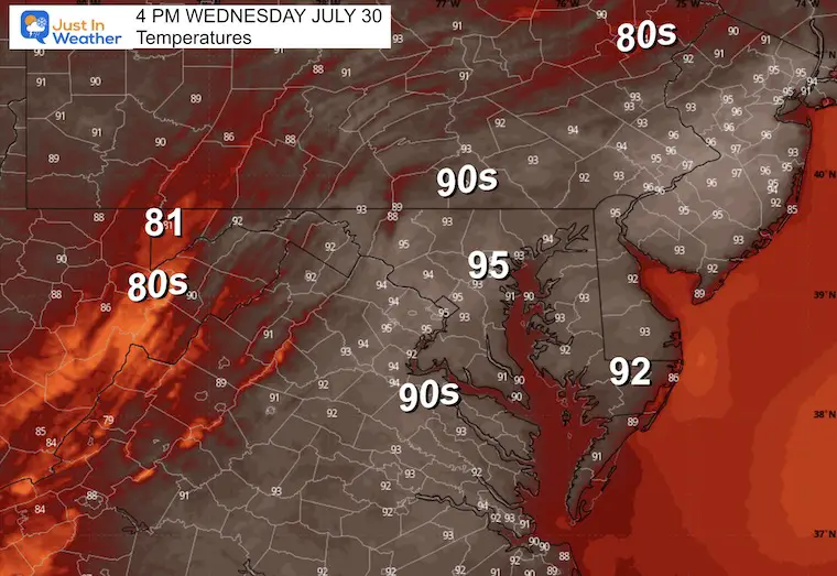 July 30 weather temperatures Wednesday afternoon