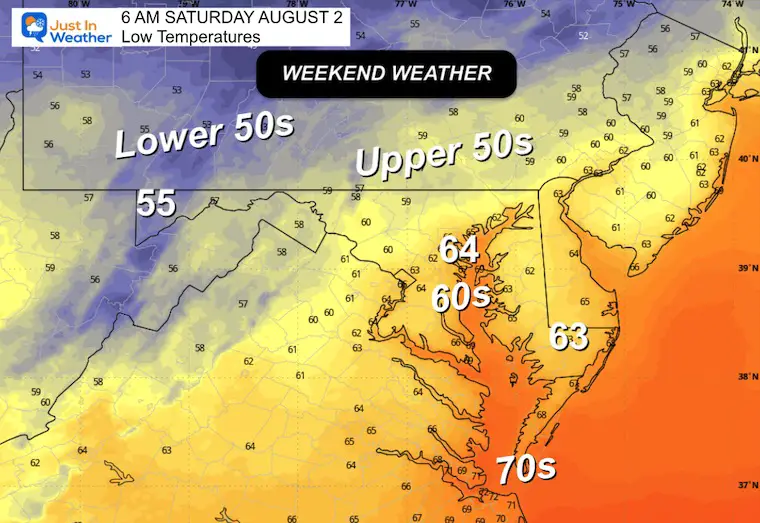 July 31 weather temperatures Saturday morning