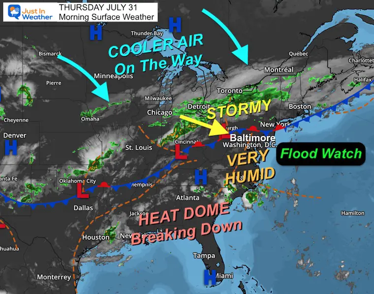 July 31 Flood Watch As Heat And Humidity Break With Strong To Severe Storms